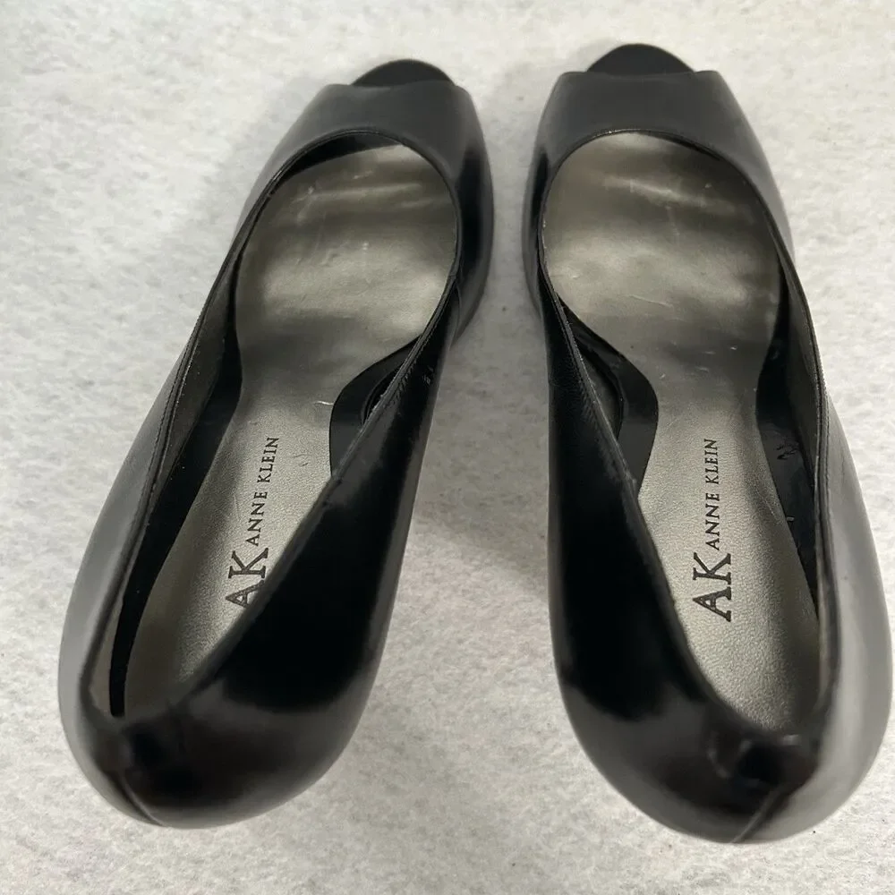 Anne Klein Heels Women 7.5M Black Masirarabc Peep Toe Office Elegant Vintage